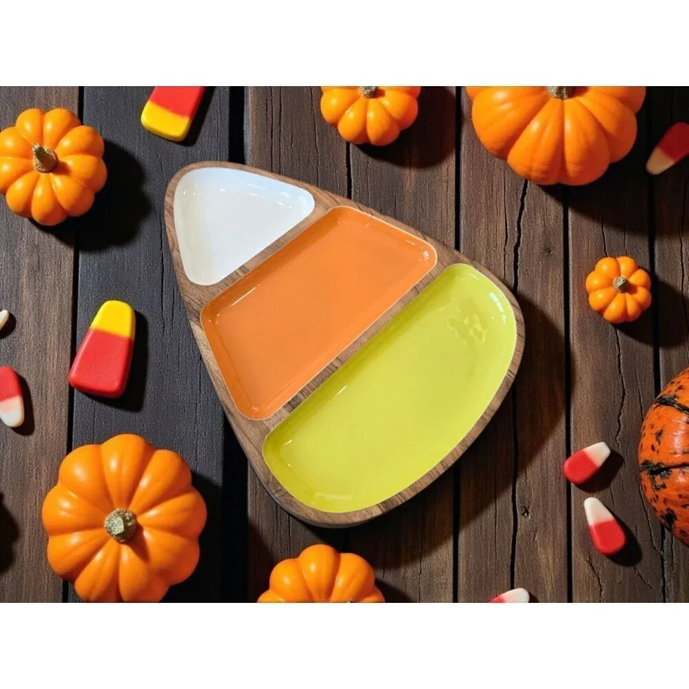 New Wood Halloween Candy Corn Serving Party Candy Plate Dish Tray Platter